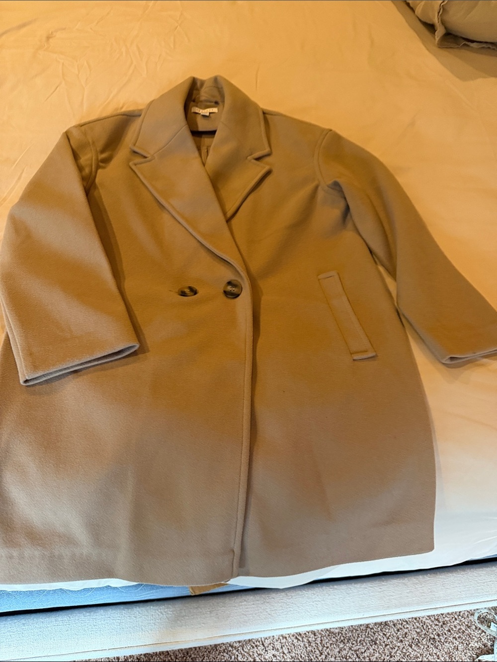 Topshop Camel-Color Double-Button Pea Coat